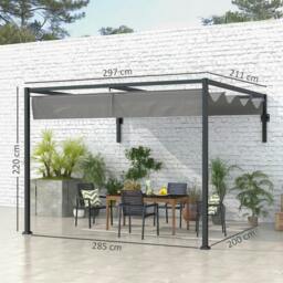 Rackhams 2 x 3(m) Lean To Steel Pergola, with Moving Fabric Canopy - Dark Grey - thumbnail 3