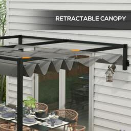 Rackhams 2 x 3(m) Lean To Steel Pergola, with Moving Fabric Canopy - Dark Grey - thumbnail 5