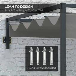Rackhams 2 x 3(m) Lean To Steel Pergola, with Moving Fabric Canopy - Dark Grey - thumbnail 4