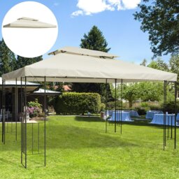 Rackhams 3x4m Gazebo Replacement Roof Canopy 2 Tier Top UV Cover Patio Cream - 297cm x 297cm x 250cm - Metal, Polyester Fabric - Grey - thumbnail 3