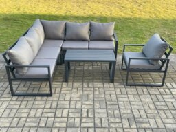 Rackhams Aluminium Outdoor Garden Furniture Set Lounge Sofa Oblong Coffee Table Sets with Chair Indoor Conservatory Set Dark Grey - thumbnail 2