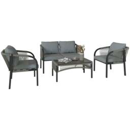 Rackhams 4 Piece Rattan Garden Furniture Set w/ Steel Frame, Cushions, Grey - Rattan Garden Furniture Set - 1  - Steel, PE Rattan, Polyester, Wood-Plastic Composites - thumbnail 2