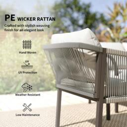 Rackhams 4 Piece Rattan Garden Furniture Set w/ Steel Frame, Cushions, Grey - Rattan Garden Furniture Set - 1  - Steel, PE Rattan, Polyester, Wood-Plastic Composites - thumbnail 5