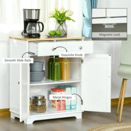 Rackhams Kitchen Floor Cabinet Side Storage Cupboard Multi-use Sideboard Table with Solid Wood Top, Adjustable Shelf,Drawer - thumbnail 6