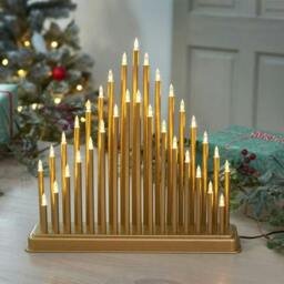 Rackhams 33cm Battery Operated Gold Light up Christmas Candle Bridge with 33 Warm White LEDs