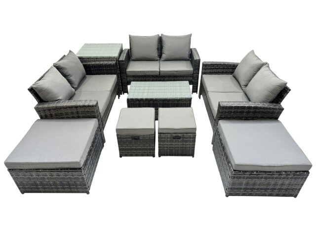 Rackhams PE Rattan Garden Furniture Set Lounge Double Seat Sofa Coffee Table Set with Side Table 4 Stools Dark Grey MixedMixed - image 1