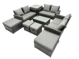 Rackhams PE Rattan Garden Furniture Set Lounge Double Seat Sofa Coffee Table Set with Side Table 4 Stools Dark Grey MixedMixed - thumbnail 2