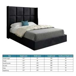 Rackhams Quanta Straight Winged Upholstered Soft Velvet Bed Frame - Black - Grey - Single - thumbnail 5