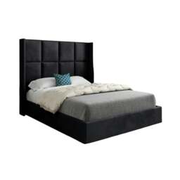 Rackhams Quanta Straight Winged Upholstered Soft Velvet Bed Frame - Black - Grey - Single - thumbnail 6