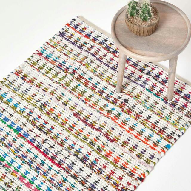 Rackhams Handwoven Multi Coloured 100% Cotton Diamond Chindi Rug - 160 x 230 cm - image 1