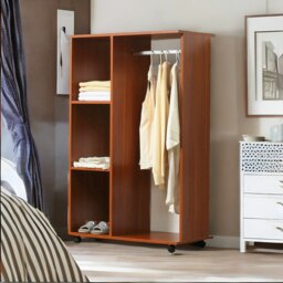 Rackhams Small Open Wardrobe With Wheels Walnut Brown - thumbnail 2