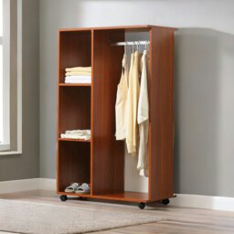 Rackhams Small Open Wardrobe With Wheels Walnut Brown - thumbnail 1