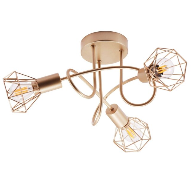 Rackhams Modern Champagne Gold Ceiling Light Fitting with Twisting Arms and Cage Shades