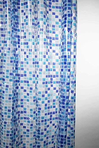 Rackhams Value pack of 2 Blue Mosaic Fully Waterproof PEVA Shower Curtain