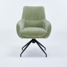 Rackhams Padded Dining Chair, 180° Auto Rotate Chenille Fabric Vanity Armchair with Metal Frame, Max Load 150 KGS - 2 PCS - Green - thumbnail 4