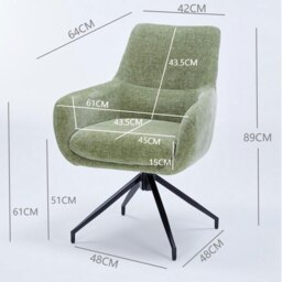Rackhams Padded Dining Chair, 180° Auto Rotate Chenille Fabric Vanity Armchair with Metal Frame, Max Load 150 KGS - 2 PCS - Green - thumbnail 3