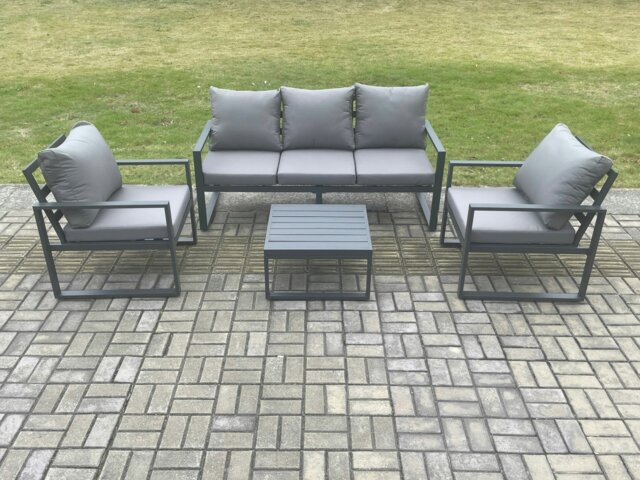 Rackhams Aluminium Outdoor Garden Furniture Set Lounge Sofa 2 PC Chairs Square Coffee Table Sets Dark Grey - image 1