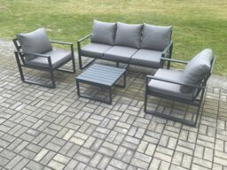 Rackhams Aluminium Outdoor Garden Furniture Set Lounge Sofa 2 PC Chairs Square Coffee Table Sets Dark Grey - thumbnail 2