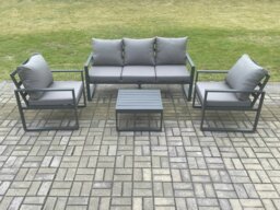 Rackhams Aluminium Outdoor Garden Furniture Set Lounge Sofa 2 PC Chairs Square Coffee Table Sets Dark Grey - thumbnail 1