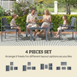 Rackhams 4 Seater Garden Furniture Sofa Set with Curved Seat, Grey - Not applicable - Fir wood - Grey Embossed Finish - thumbnail 4
