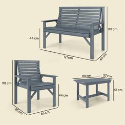 Rackhams 4 Seater Garden Furniture Sofa Set with Curved Seat, Grey - Not applicable - Fir wood - Grey Embossed Finish - thumbnail 3