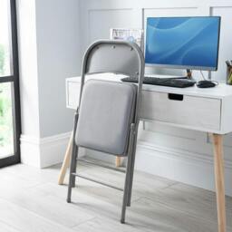 Rackhams Premium Metal Velvet Folding Chair - (4 x Chairs - Grey) - thumbnail 6