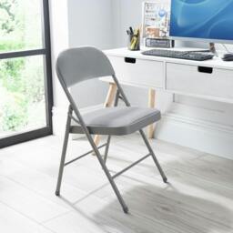 Rackhams Premium Metal Velvet Folding Chair - (4 x Chairs - Grey) - thumbnail 2