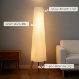 Rackhams Dimmable Standing Lamp, Nordic Tripod Floor Lamp with Wood Legs - Yes - Wood, fabric, steel - Floor Lamp - thumbnail 4