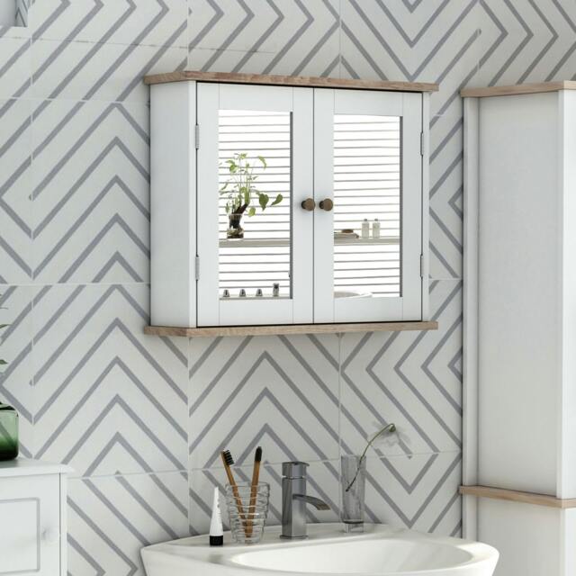 Rackhams Bathroom Mirror Cabinet Wall Mounted Storage Cupboard W/ Double Door - image 1