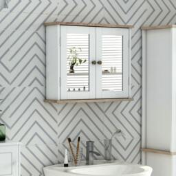 Rackhams Bathroom Mirror Cabinet Wall Mounted Storage Cupboard W/ Double Door - thumbnail 1