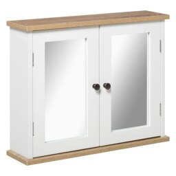 Rackhams Bathroom Mirror Cabinet Wall Mounted Storage Cupboard W/ Double Door - thumbnail 2