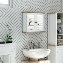 Rackhams Bathroom Mirror Cabinet Wall Mounted Storage Cupboard W/ Double Door - thumbnail 3
