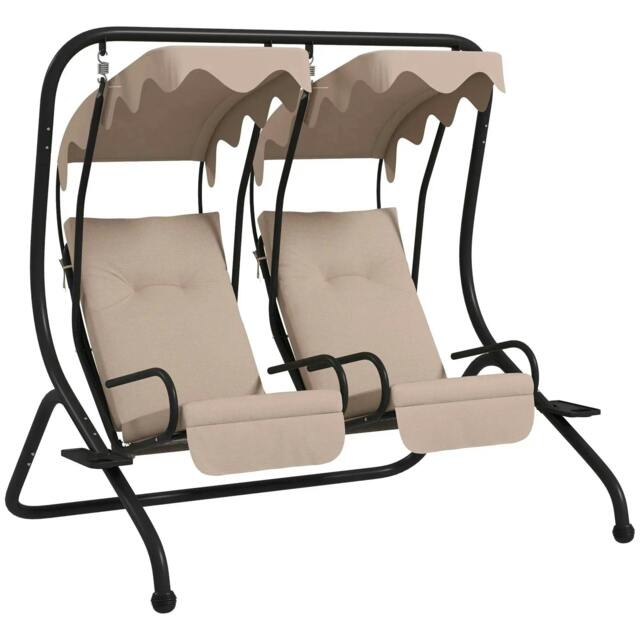 Rackhams Two-Seat Garden Swing Chair, with Protective Canopy - Beige - image 1