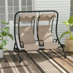 Rackhams Two-Seat Garden Swing Chair, with Protective Canopy - Beige - thumbnail 2
