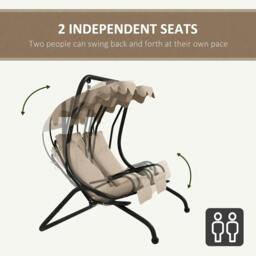 Rackhams Two-Seat Garden Swing Chair, with Protective Canopy - Beige - thumbnail 4