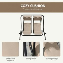 Rackhams Two-Seat Garden Swing Chair, with Protective Canopy - Beige - thumbnail 6