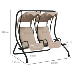 Rackhams Two-Seat Garden Swing Chair, with Protective Canopy - Beige - thumbnail 3