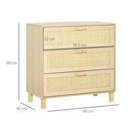 Rackhams 3 Drawer Cabinet Storage Cupboard Sideboard Organiser Living Room - Nature Wood - 3 - thumbnail 3