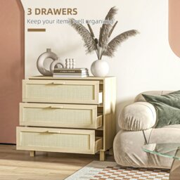 Rackhams 3 Drawer Cabinet Storage Cupboard Sideboard Organiser Living Room - Nature Wood - 3 - thumbnail 5