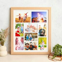 Rackhams Solid Oak Nine Aperture Picture Frame with Mount - Natural Finish - Nine Aperture Frame + Photo Prints