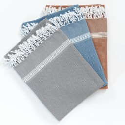 Rackhams Tuana Cotton Hammam Towel - Smoke with White Stripes - thumbnail 3