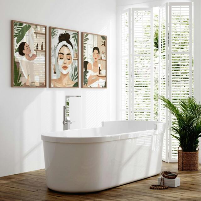 Rackhams Bathroom Wall Decor Framed - Set of 3 Boho Women Wall art Prints - A2 16.54 x 23.39 in / 42 x 59.4 cm - Matte Museum Quality Art Paper 290 gsm - Black Frame