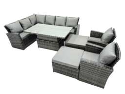 Rackhams Poly Rattan Outdoor Patio Height Adjustable Rising Lifting Table Corner Sofa Set with 2 Big Stool,2 Chairs for Garden Backyard Dark Grey Mixed - thumbnail 2