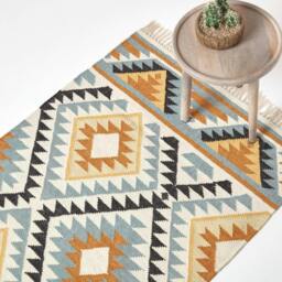 Rackhams Agra Handwoven Diamond Kilim Wool Rug - 160 x 230 cm - thumbnail 1