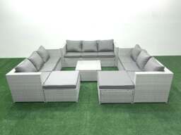 Rackhams Rattan Garden Outdoor Furniture Set 11 Seater Rattan Garden Sofa Set with 2 Big Footstools Light Grey Mixed - thumbnail 2