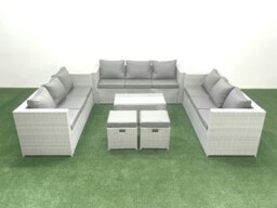 Rackhams Rattan Garden Outdoor Furniture Set 11 Seater Garden Sofa Coffee Table Set with 2 Small Footstool Light Grey Mixed - thumbnail 2