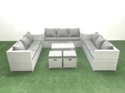 Rackhams Rattan Garden Outdoor Furniture Set 11 Seater Garden Sofa Coffee Table Set with 2 Small Footstool Light Grey Mixed - thumbnail 1