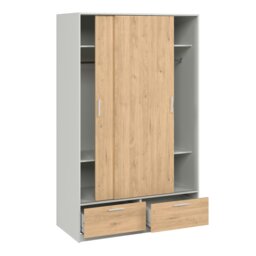 Rackhams Line Wardrobe with 2 Doors + 2 Drawers in White and Jackson Hickory Oak - White - Malemine - 1 - thumbnail 5