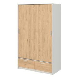 Rackhams Line Wardrobe with 2 Doors + 2 Drawers in White and Jackson Hickory Oak - White - Malemine - 1 - thumbnail 3
