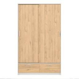 Rackhams Line Wardrobe with 2 Doors + 2 Drawers in White and Jackson Hickory Oak - White - Malemine - 1 - thumbnail 2